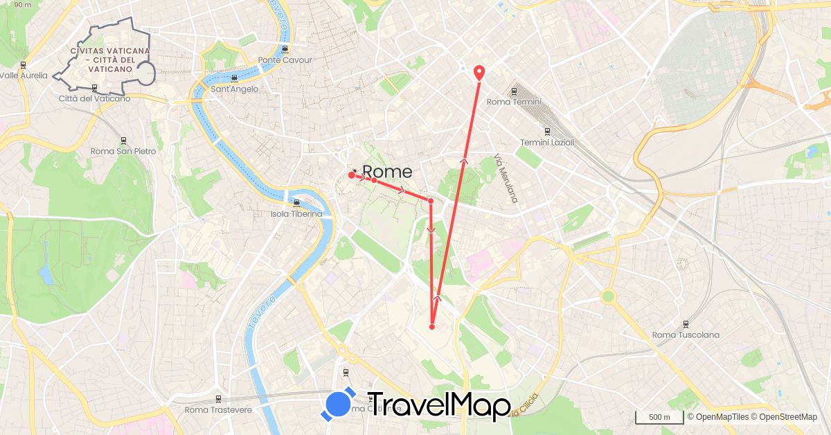 TravelMap itinerary: driving, hiking in Italy (Europe)